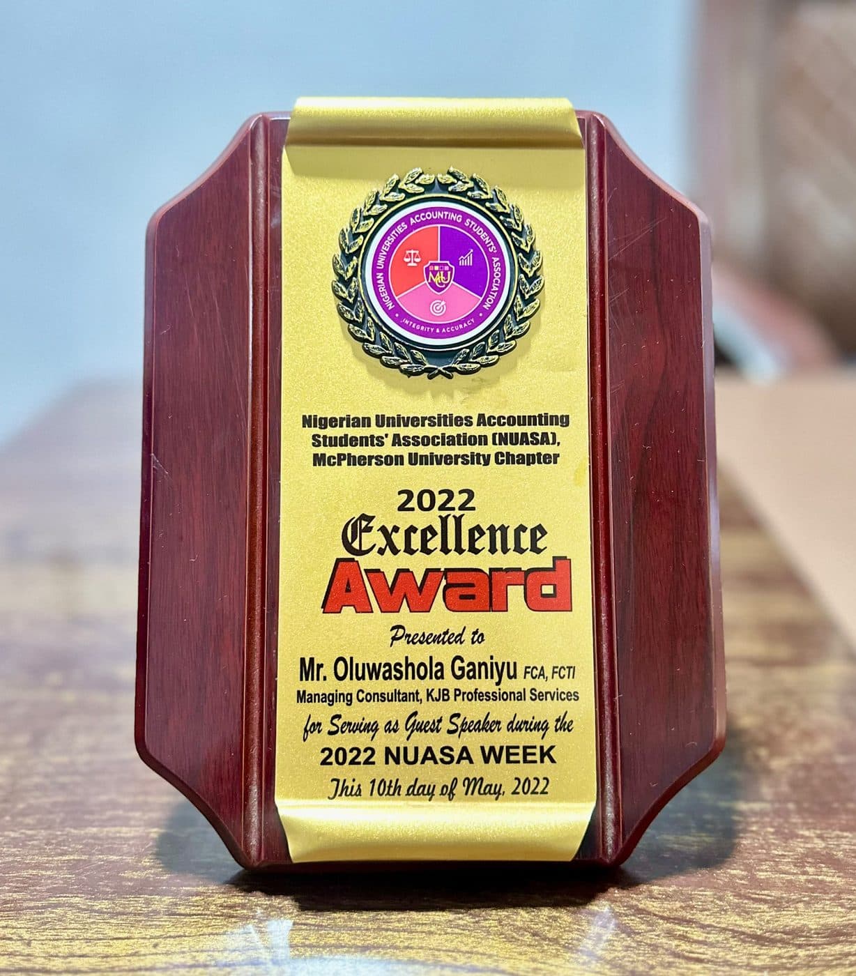 2022 Excellence Award — Guest Speaker — NUASA, McPherson University Chapter