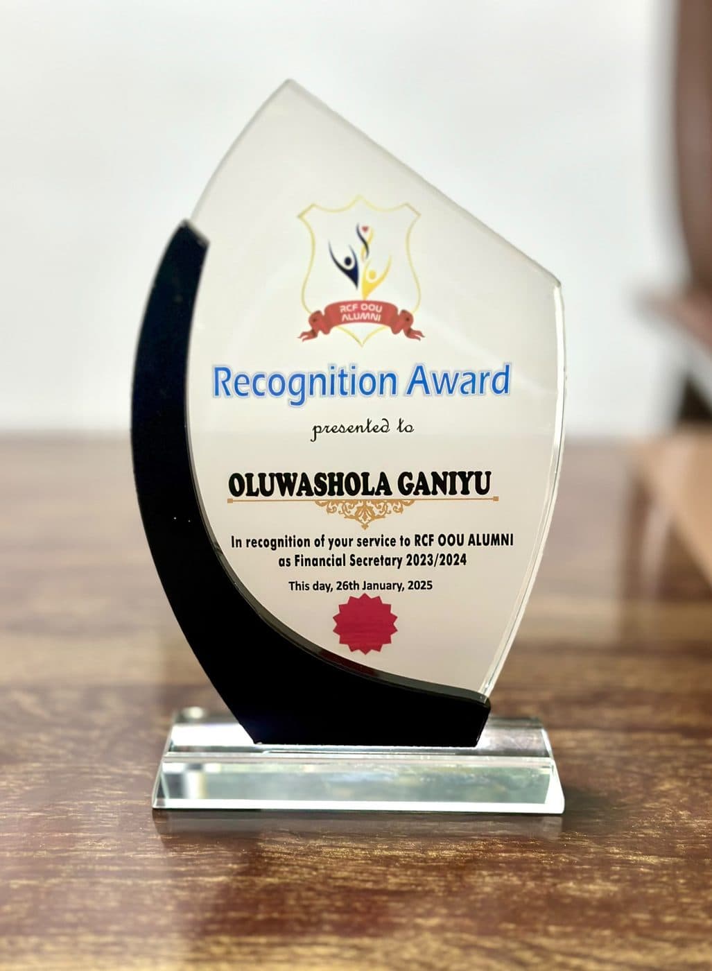 Recognition Award — RCF OOU Alumni
